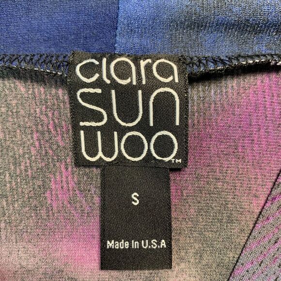 Clara Sun Woo Blouse Womens Small Top 3/4 Sleeve Purple Blue Black - Picture 3 of 8